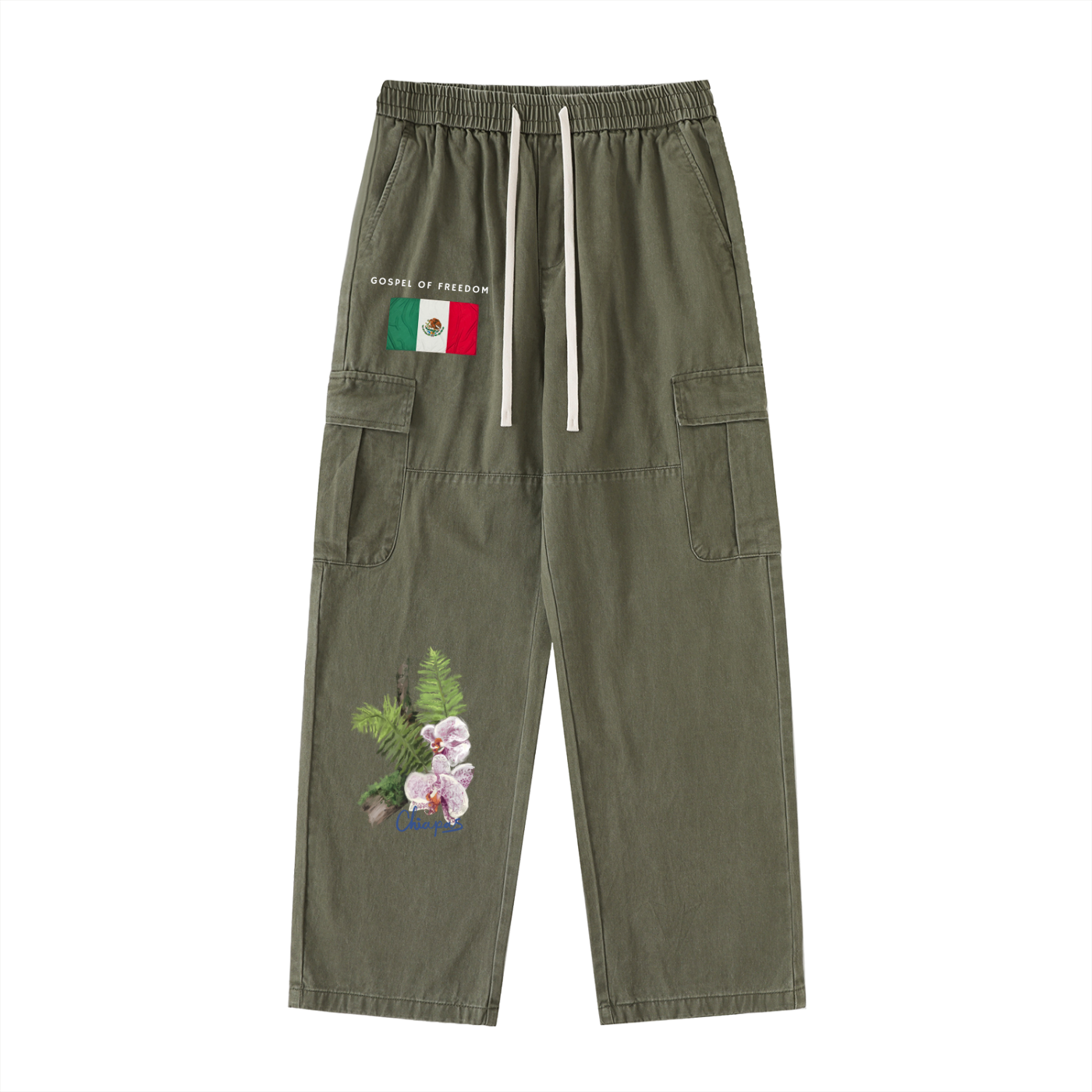 Special Chiapas Edition Drawstring Waist Straight-Leg Cargo Pants