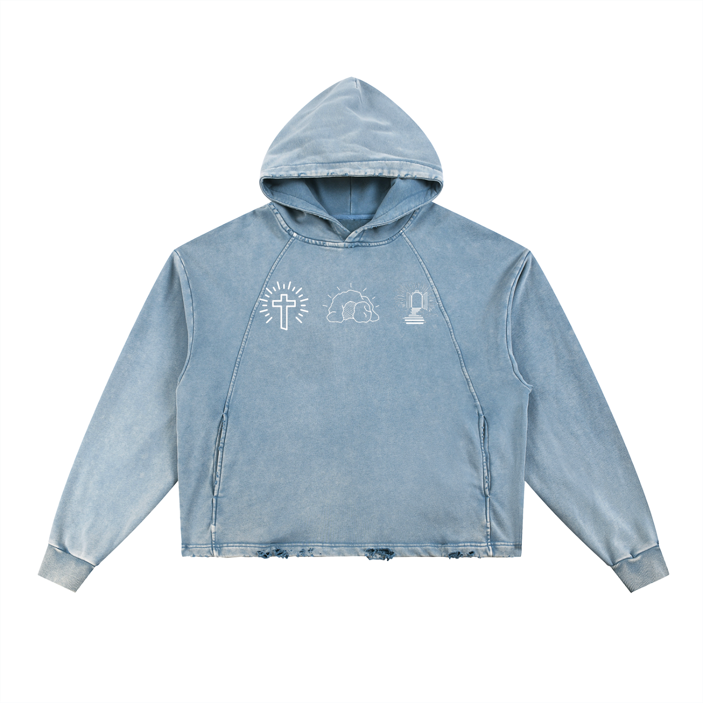 Vintage Washed Frayed-Hem Hoodie
